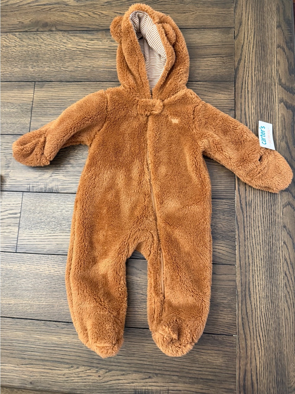 Carter's Cozy Brown Fuzzy Hooded One-Piece size 6 months, NWT
